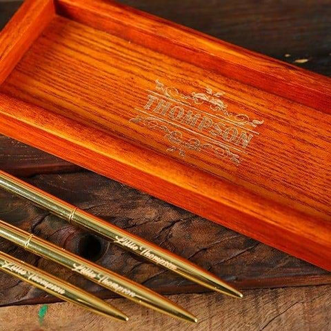Image of Personalized Gold Engraved Pen Set & Pen Holder Tray - All Products