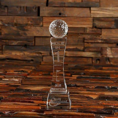 Image of Personalized Golf Ball Tower Crystal Glass Award & Wood Box - Awards