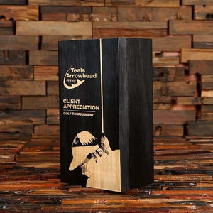 Personalized Golf Ball Tower Crystal Glass Award & Wood Box - Awards