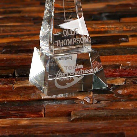 Image of Personalized Golf Ball Tower Crystal Glass Award & Wood Box - Awards