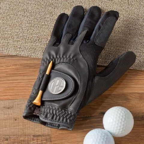 Image of Personalized Golf Glove - Leather - Magnetic Ball Marker - Groomsmen - Black - Outdoors