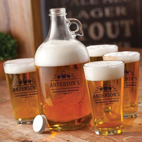 Image of Personalized Growler - 4 Pint Glasses - Growler Set - 64 oz. - 3Beers - Personalized Barware