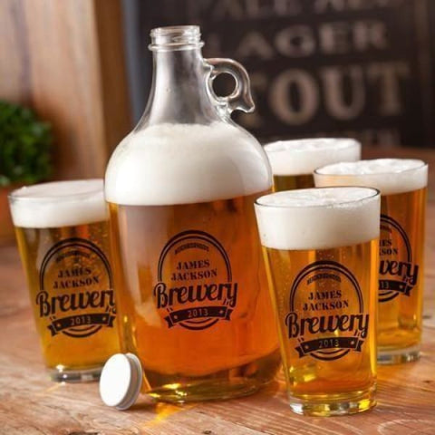 Image of Personalized Growler - 4 Pint Glasses - Growler Set - 64 oz. - Brewery - Personalized Barware