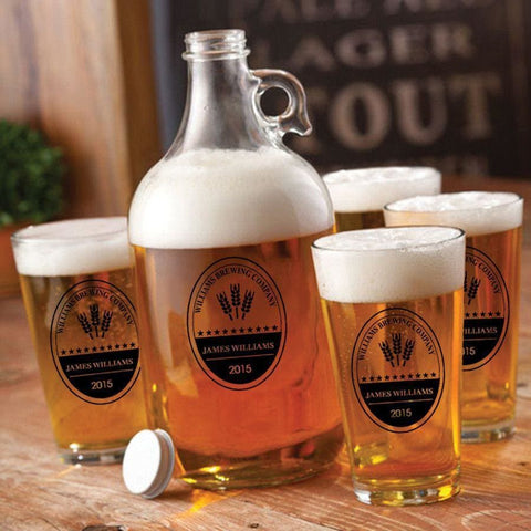 Image of Personalized Growler - 4 Pint Glasses - Growler Set - 64 oz. - BrewingCo - Personalized Barware