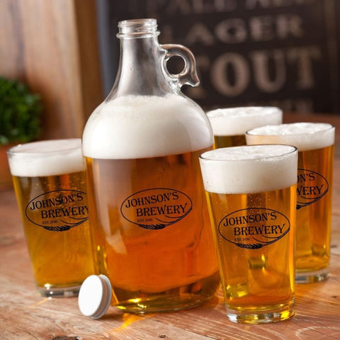Image of Personalized Growler - 4 Pint Glasses - Growler Set - 64 oz. - Weizen - Personalized Barware