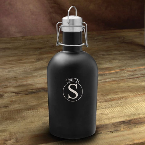 Image of Personalized Growler - Beer - Stainless Steel - Black - 64 oz. - Circle - Personalized Barware