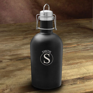 Personalized Growler - Beer - Stainless Steel - Black - 64 oz. - Circle - Personalized Barware