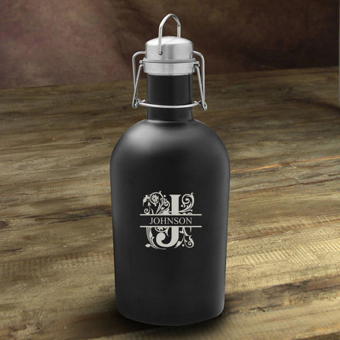 Image of Personalized Growler - Beer - Stainless Steel - Black - 64 oz. - Filigree - Personalized Barware