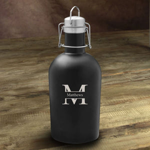 Personalized Growler - Beer - Stainless Steel - Black - 64 oz. - Stamped - Personalized Barware