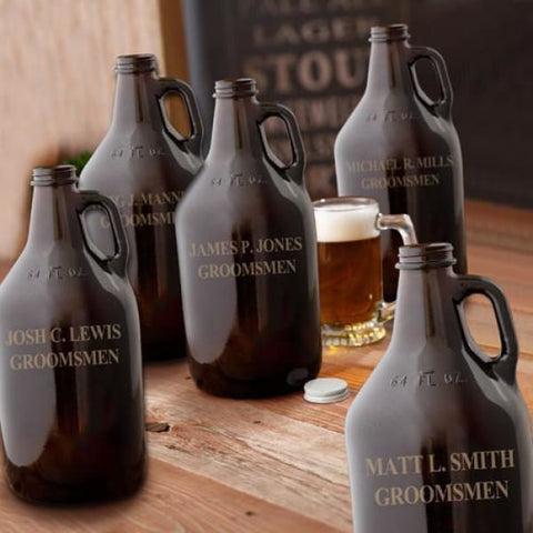 Image of Personalized Growler - Set of 5 - Beer - Amber Glass - Groomsmen - Barware