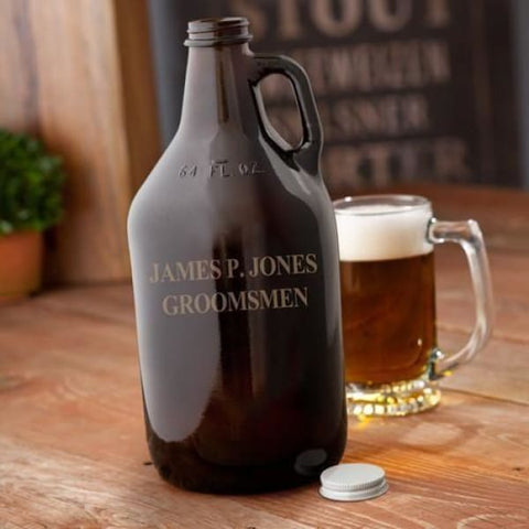 Image of Personalized Growler - Set of 5 - Beer - Amber Glass - Groomsmen - Barware