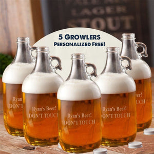 Personalized Growler - Set of 5 - Beer - Groomsmen - 64 oz. - Barware