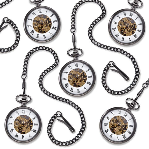 Image of Personalized Gunmetal Gray Exposed Gears Pocket Watch for Groomsmen - Personalized Pocket Watch for Groomsmen Gifts - Set of 5 - Executive