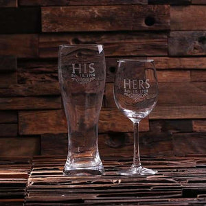 Personalized His and Hers Mr. and Mrs. Wine Glass and Beer Glass - Drinkware - Wine & Dining