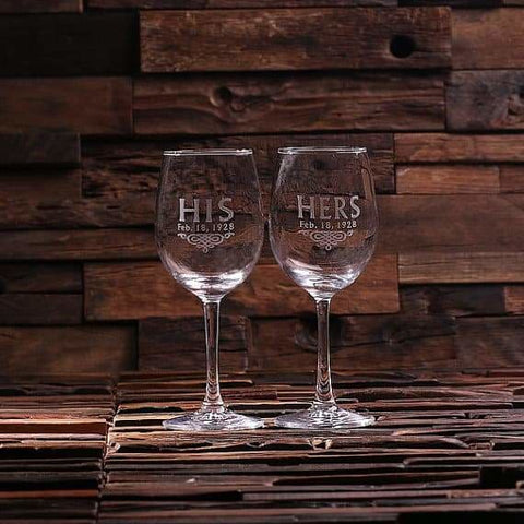 Image of Personalized His & Her Wine Glass Set with Wood Box - Assorted - Travel Gifts