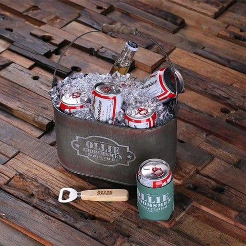 Image of Personalized Ice Bucket with Beer Can Holder and Wood Beer Bottle Opener - Assorted - Outdoor
