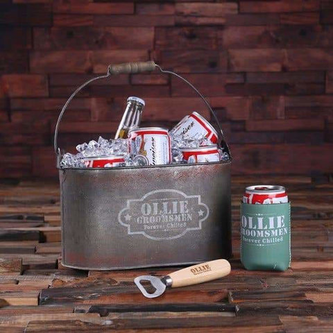 Image of Personalized Ice Bucket with Beer Can Holder and Wood Beer Bottle Opener - Assorted - Outdoor