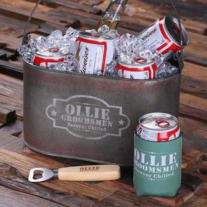 Personalized Ice Bucket with Beer Can Holder and Wood Beer Bottle Opener - Assorted - Outdoor