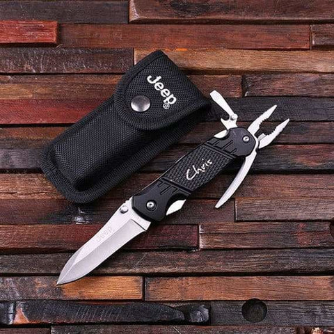 Image of Personalized Jeep Utility Knife w/Case & Wood Box - Knives & Gift Box
