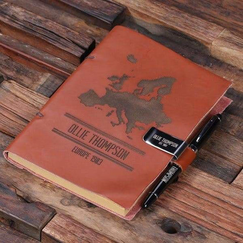 Image of Personalized Leather Diary Sketchbook and Pen with Pen Holder - Journals & Notebooks