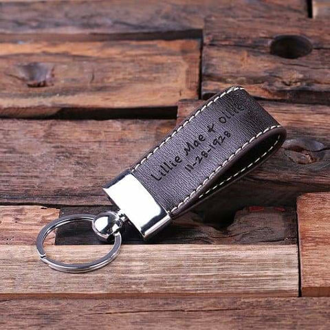 Image of Personalized Leather Engraved Key Chain Black Light Brown and Dark Brown - Key Chains