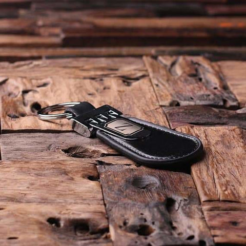 Image of Personalized Leather Engraved Monogrammed Key Chain Black - Key Chains