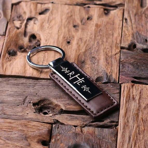Image of Personalized Leather Engraved Monogrammed Key Chain Black or Brown - Key Chains