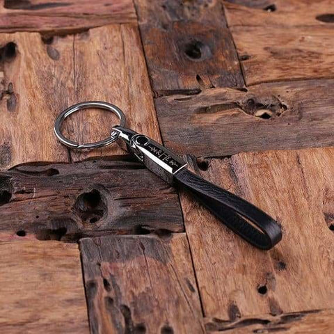 Image of Personalized Leather Engraved Monogrammed Key Chain Black or Brown - Key Chains
