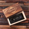 Personalized Leather Engraved Monogrammed Key Chain Black or Brown with Wood Box - Key Chains & Gift Box