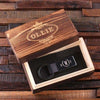 Personalized Leather Engraved Monogrammed Key Chain Black or Brown with Wood Box - Key Chains & Gift Box