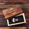 Personalized Leather Engraved Monogrammed Key Chain Black with Wood Box - Key Chains & Gift Box