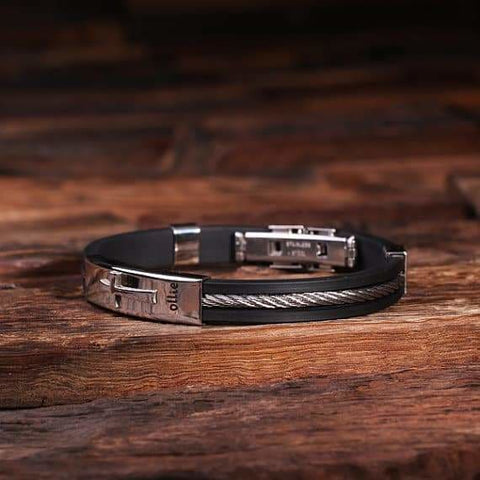 Image of Personalized Leather & Stainless Steel Bracelet w/Christian Motif Black - Religious Gifts