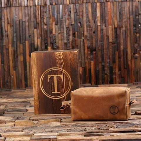 Image of Personalized Leather Toiletry Bag Dopp Kit Leather Shaving Kit Boy Friend Gift with Box - Assorted - Travel Gifts
