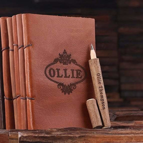 Image of Personalized Leather Travel Diary & Pen - Journal Gift Sets