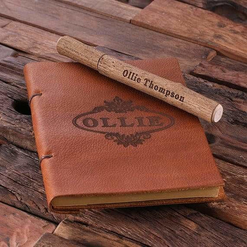 Image of Personalized Leather Travel Diary & Pen - Journal Gift Sets