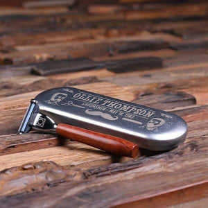 Personalized Mach 3 Razor Blade with Tin Box Fathers Day Groomsmen Gift for Dad - Assorted - Mens Gifts