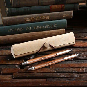 Personalized Maple or Walnut Retractable Black Ink Pen Set - Writing - Pens