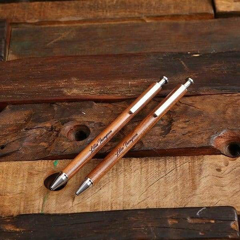 Image of Personalized Maple or Walnut Retractable Black Ink Pen Set - Writing - Pens