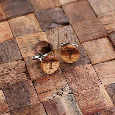 Image of Personalized Mens Classic Round Wood Cuff Links and Wood Tie Clip with Box White Oak - Cuff Links - Tie Clip Set