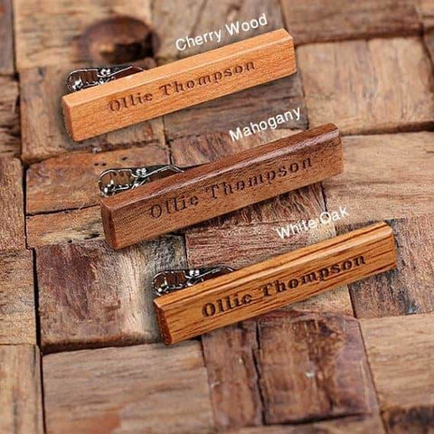 Image of Personalized Mens Classic Wood Tie Clip Cherry Wood - Tie Clips