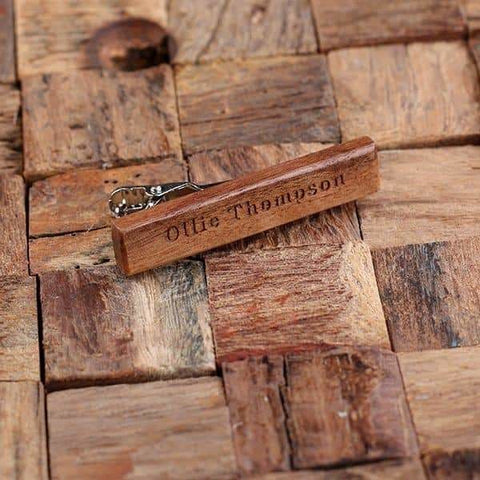 Image of Personalized Mens Classic Wood Tie Clip with Box Mahogany - Tie Clips