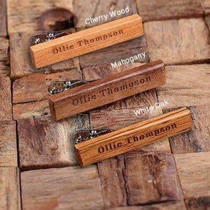 Personalized Mens Classic Wood Tie Clip with Box Mahogany - Tie Clips