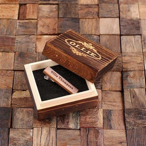 Image of Personalized Mens Classic Wood Tie Clip with Box Mahogany - Tie Clips