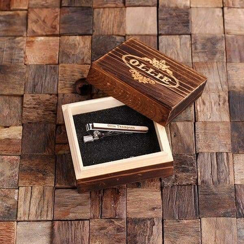 Image of Personalized Mens Classic Wood Tie Clip with Box Rectangle - Tie Clips