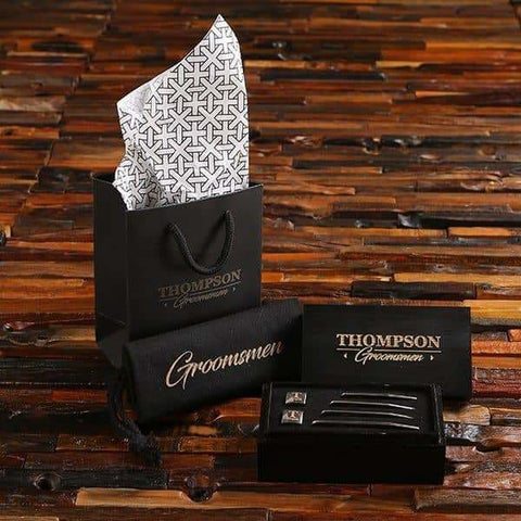 Image of Personalized Metal Cuff Link & Collar Stay Groomsmen Gift Set - Assorted - Groomsmen