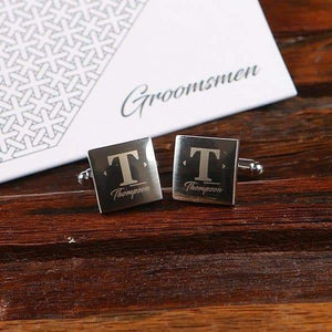 Personalized Metal Cuff Link & Collar Stay Groomsmen Gift Set - Assorted - Groomsmen
