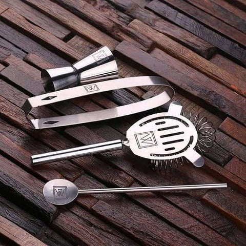 Image of Personalized Monogrammed 5 pc. Stainless Steel Cocktail Set - Assorted - Lifestyle