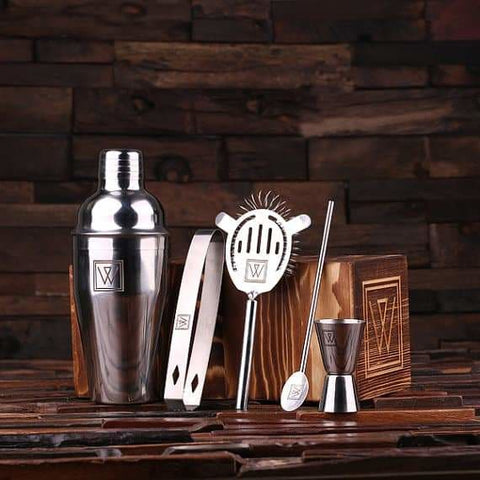 Image of Personalized Monogrammed 5 pc. Stainless Steel Cocktail Set - Assorted - Lifestyle