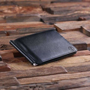 Personalized Monogrammed Engraved Leather Bifold Mens Travel Wallet Money Clip Groomsmen Best Man - Wallets