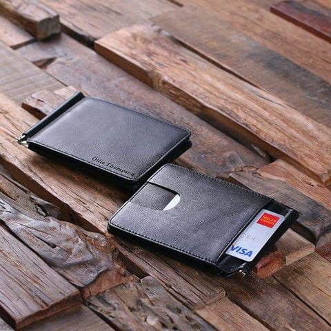 Image of Personalized Monogrammed Engraved Leather Bifold Mens Travel Wallet Money Clip Groomsmen Best Man - Wallets